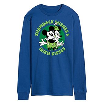 Disney's Mickey & Minnie Mouse Men's Shamrock Wishes Irish Kisses Long Sleeve Graphic Tee