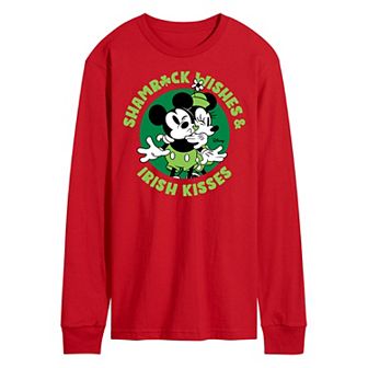 Disney's Mickey & Minnie Mouse Men's Shamrock Wishes Irish Kisses Long Sleeve Graphic Tee