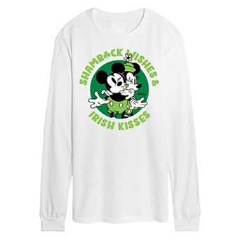 Disney's Mickey & Minnie Mouse Men's Shamrock Wishes Irish Kisses Long Sleeve Graphic Tee