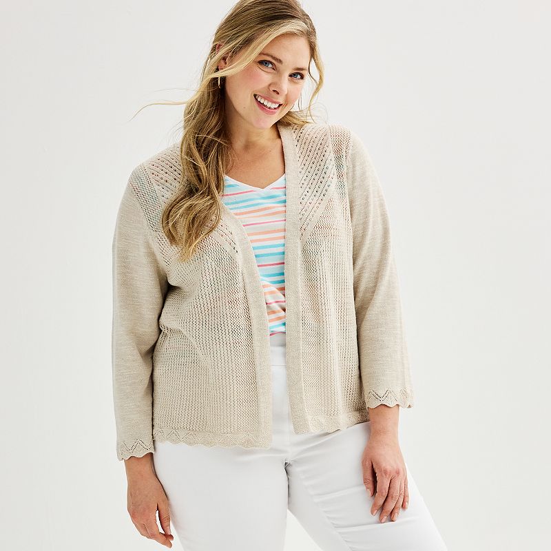 Plus Size Croft & Barrow® Open Front Pointelle Cardigan