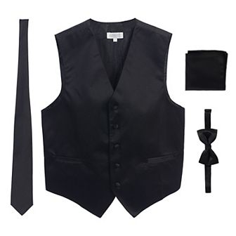 Gioberti Men's Formal 4 pc Satin Vest Necktie Bowtie And Pocket Square