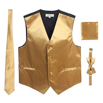 Gioberti Men's Formal 4 pc Satin Vest Necktie Bowtie And Pocket Square