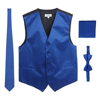 Gioberti Men's Formal 4 pc Satin Vest Necktie Bowtie And Pocket Square