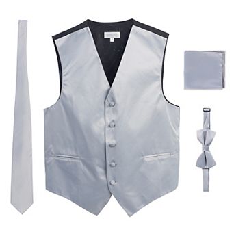 Gioberti Men's Formal 4 pc Satin Vest Necktie Bowtie And Pocket Square