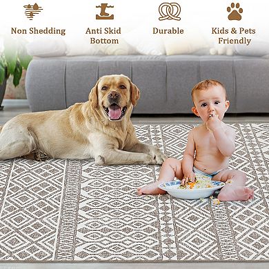 Garvee Machine Washable Moroccan Boho Area Rug Geometric Throw Carpet for Bedroom Living Room