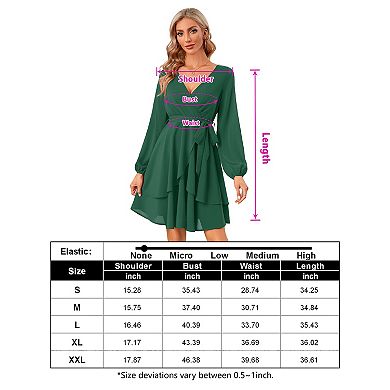 Womens Skater Dresses V Neck Short Sleeve Tie Waist Solid Ruffle Boho Flowy Swing Mini Dress