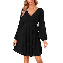 Black Dresses for Women Formal Dresses for Women Women's Casual Loose Fit  Solid Round Neck Irregular Ruffle Ruched Long Sleeve Dresses Formal Dresses  for Women Black XL 