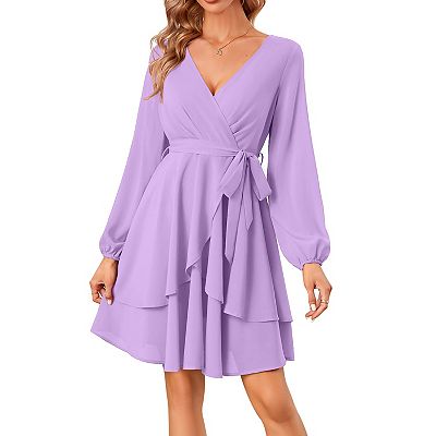 sachin and babi light blue dress Womens Skater Dresses V Neck Short Sleeve Tie Waist Solid Ruffle Boho Flowy  Swing Mini Dress