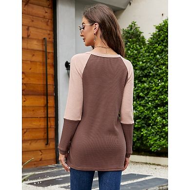 Women’s V Neck Henley Shirts Long Sleeve Waffle Tunic Tops Pullover Sweatshirts With Buttons