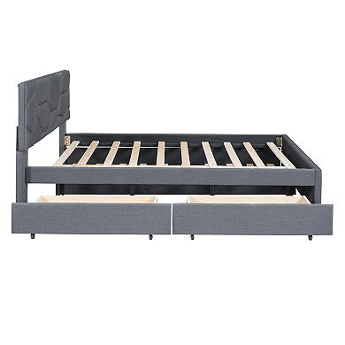 Merax Upholstered Platform Bed With Twin Xl Size Trundle And Drawers