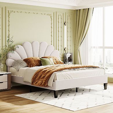 Merax Upholstered Platform Bed With Flower Pattern Velvet Headboard