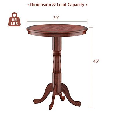 Hivvago 42 Inch Wooden Round Pub Pedestal Side Table With Chessboard