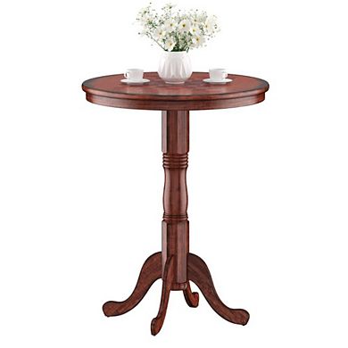 Hivvago 42 Inch Wooden Round Pub Pedestal Side Table With Chessboard