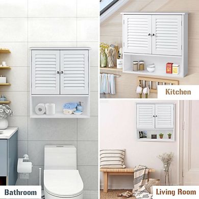 Hivvago Double Doors Shelves Bathroom Wall Storage Cabinet