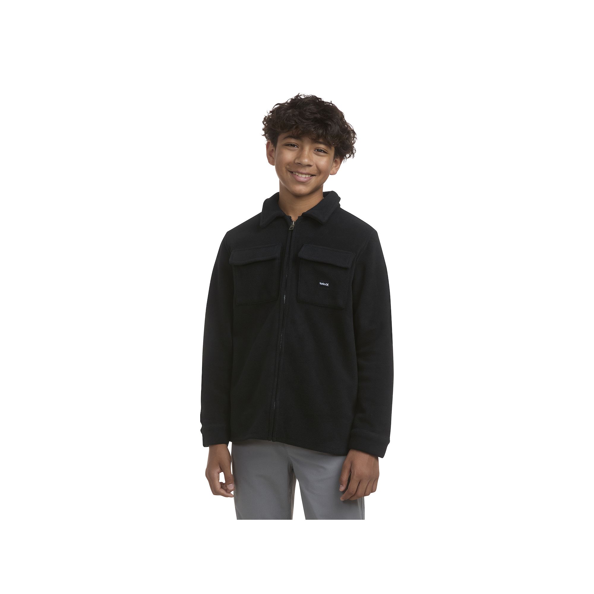 Boys 8-20 Hurley Patterned Polar Fleece Shacket, Boys, Size: Small, Black