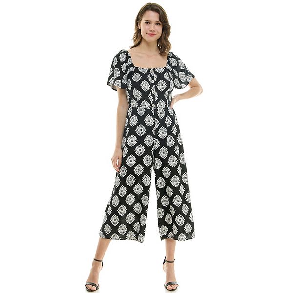 Women's Luxology Short Sleeve Smocked Back Cropped Jumpsuit