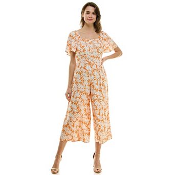 Women's Luxology Short Sleeve Smocked Back Cropped Jumpsuit