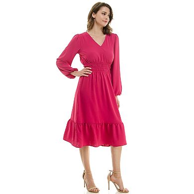 Women's Luxology Smocked Waist V Neck Midi Dress