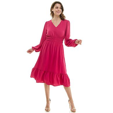 Women's Luxology Smocked Waist V Neck Midi Dress