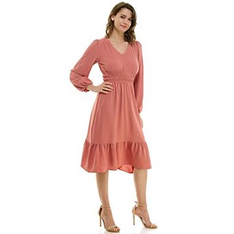 Women's Luxology Smocked Waist V Neck Midi Dress