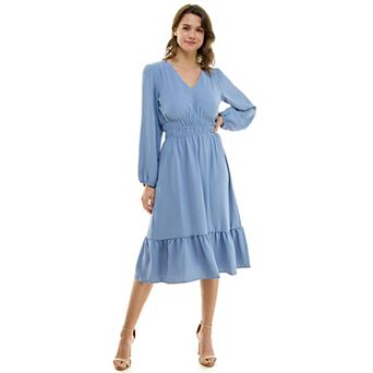 Women's Luxology Smocked Waist V Neck Midi Dress
