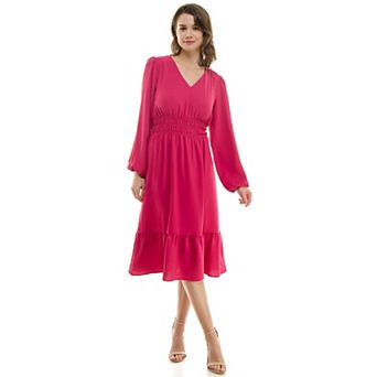 Women's Luxology Smocked Waist V Neck Midi Dress