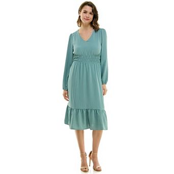 Women's Luxology Smocked Waist V Neck Midi Dress