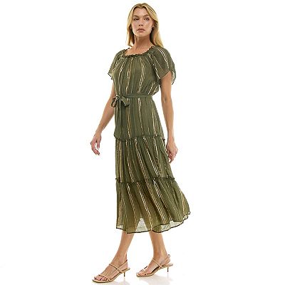 luxology maxi dress Women's Luxology Short Sleeve Belted Maxi Dress, Size: Large, Olive