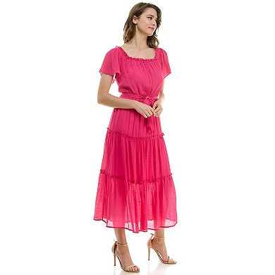 Women's Luxology Short Sleeve Belted Maxi Dress