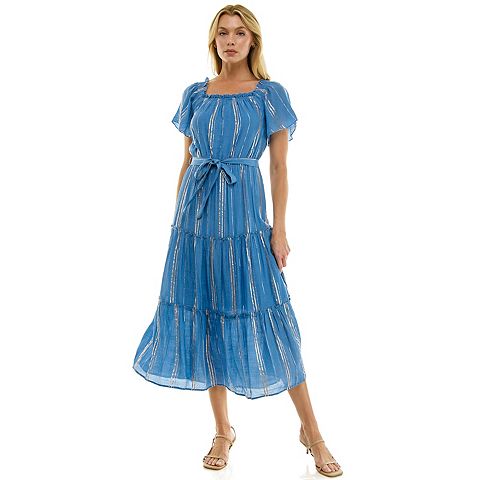 Женские платья Luxology Women's Luxology Short Sleeve Belted Maxi Dress