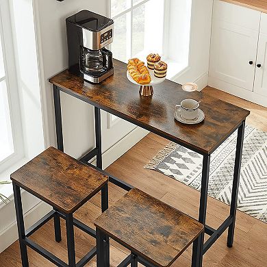 Hivvago Industrial Brown Bar Table With 2 Stools