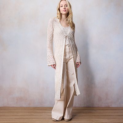 Women s LC Lauren Conrad Long Pointelle Duster Cardigan