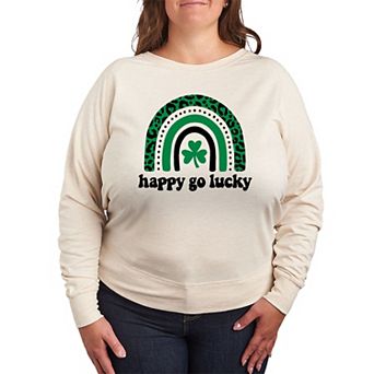 Plus Size Happy Go Lucky Rainbow French Terry Long Sleeve Tee