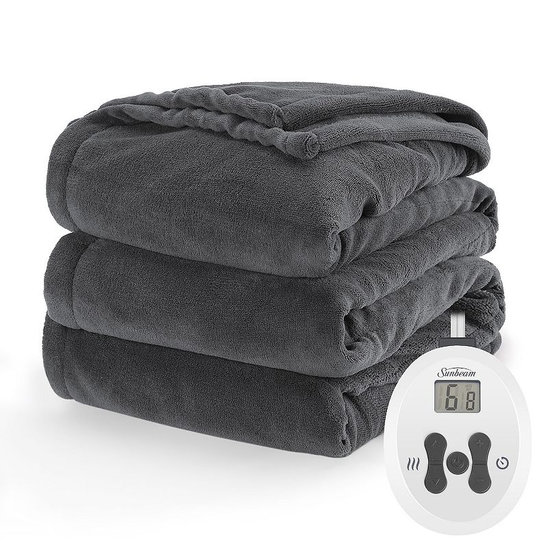 Sunbeam Dark Shadow Nordic Premium Electric Heated King Size Blanket  100  x 90   12 Heat Settings  12-Hour Selectable Auto-Off  Machine Washable