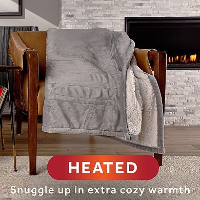 Sunbeam Extra Cozy Nordic Velvet Reversible Sherpa Heated Blanket