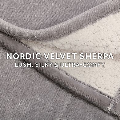 Sunbeam Extra Cozy Nordic Velvet Reversible Sherpa Heated Blanket