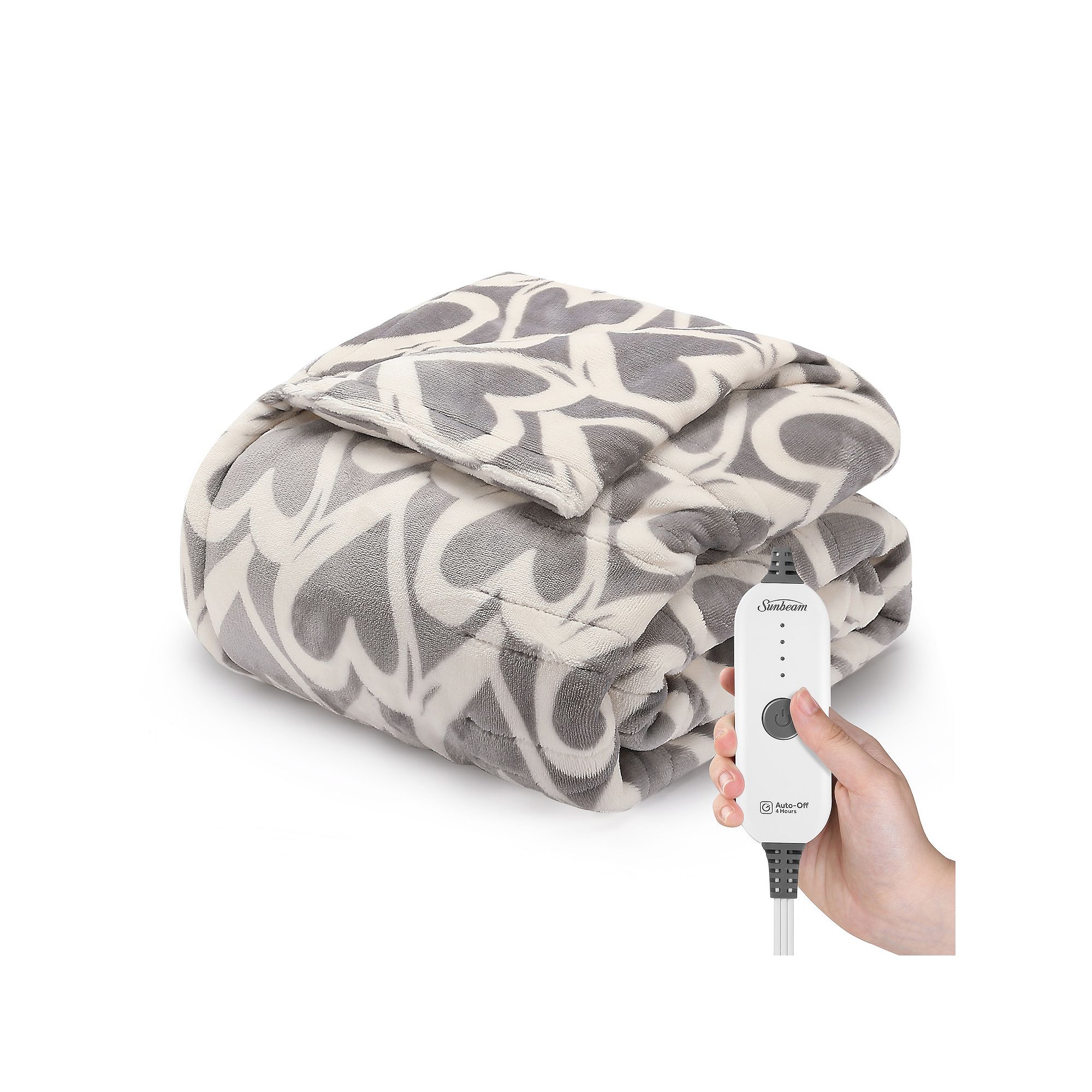 Sunbeam Extra Cozy Nordic Velvet Reversible Sherpa Heated Blanket, Gray