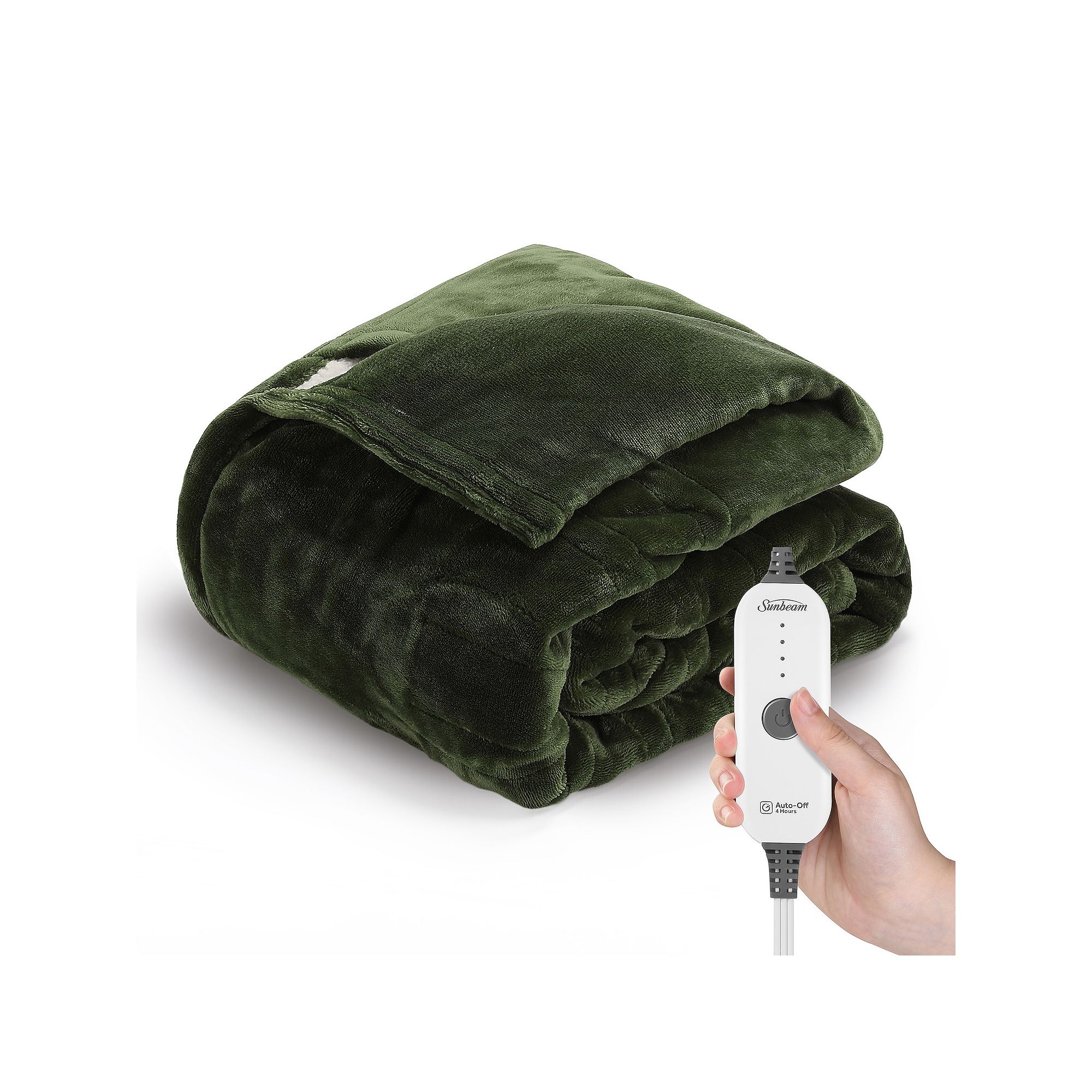 Sunbeam Extra Cozy Nordic Velvet Reversible Sherpa Heated Blanket, Green
