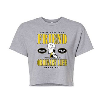 Juniors' Peanuts Having A Dog Friend Cropped Tee