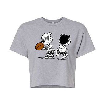 Juniors' Peanuts Marcie & Patty Football Cropped Tee
