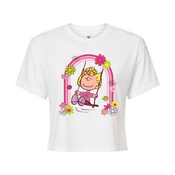 Juniors' Peanuts Sally Rainbow Swing Cropped Tee