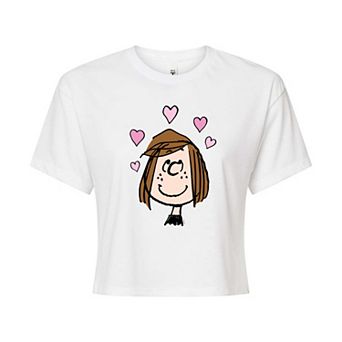 Juniors' Peanuts Peppermint Patty Hearts Cropped Tee
