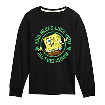 Boys 8-20 SpongeBob Who Needs Luck With This Charm Long Sleeve Graphic Tee