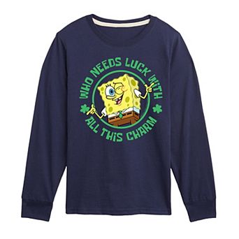 Boys 8-20 SpongeBob Who Needs Luck With This Charm Long Sleeve Graphic Tee