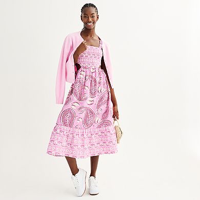 Juniors' SO Paisley Print Smocked Cutout Tiered Midi Dress