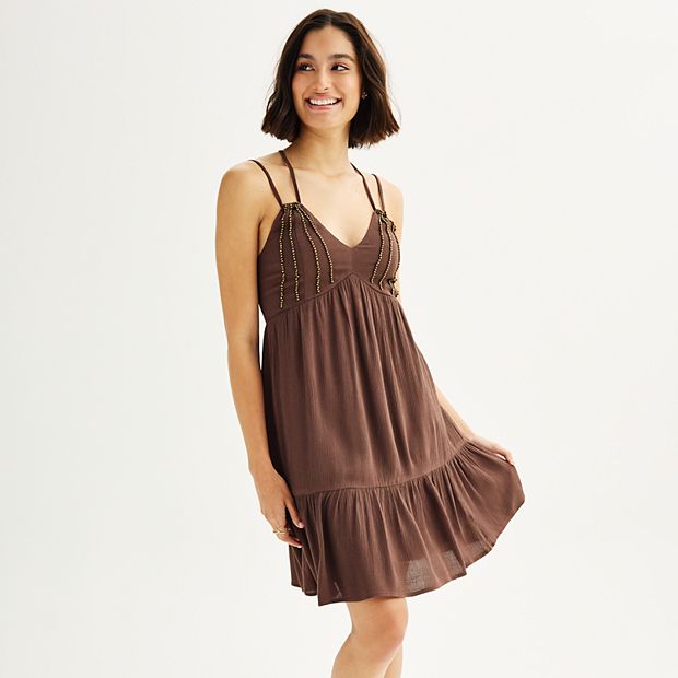 brown beaded mini dress Korella Beaded Halter Mini Dress | Chocolate Brown | Womens main image 1