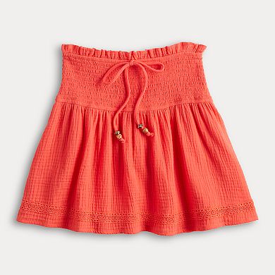 Juniors' SO® Lace Trim Smocked Mini Skirt