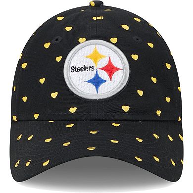 Girls Youth New Era  Black Pittsburgh Steelers Hearts 9TWENTY Adjustable Hat