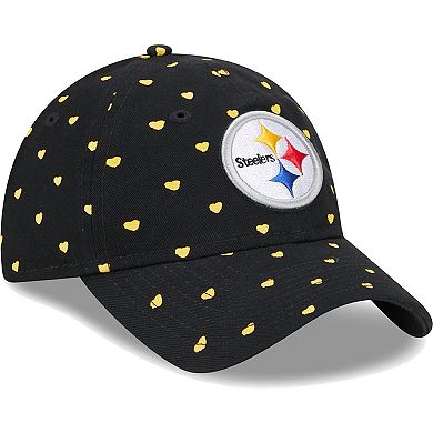 Girls Youth New Era  Black Pittsburgh Steelers Hearts 9TWENTY Adjustable Hat