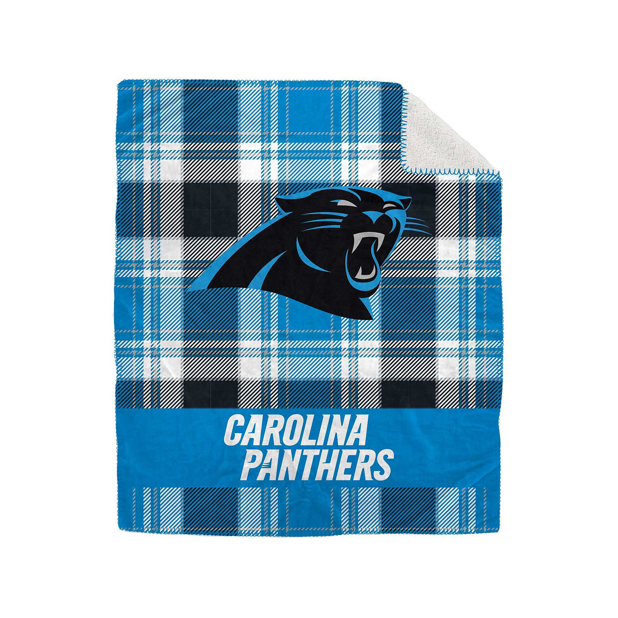 Pegasus Carolina Panthers 50 x 60 Plaid Flannel Sherpa Plush Blanket, 